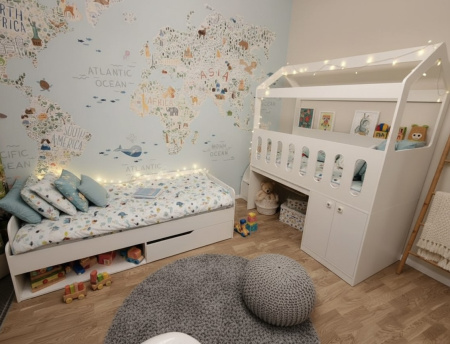 Кровать-чердак 160х80 Теремок (цвет белый) от Династия Kids