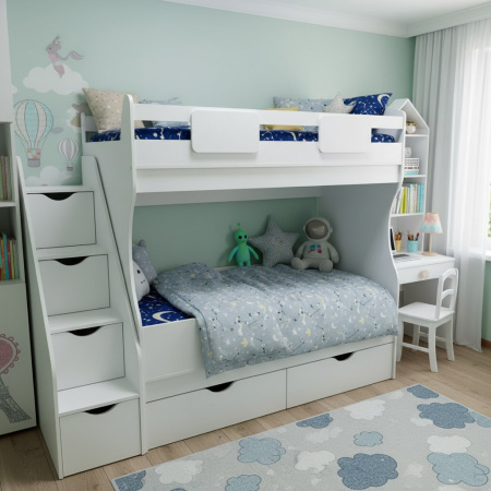 Кровать 2-х ярусная Альфа Мини 180х80 с бортиком от Династия Kids