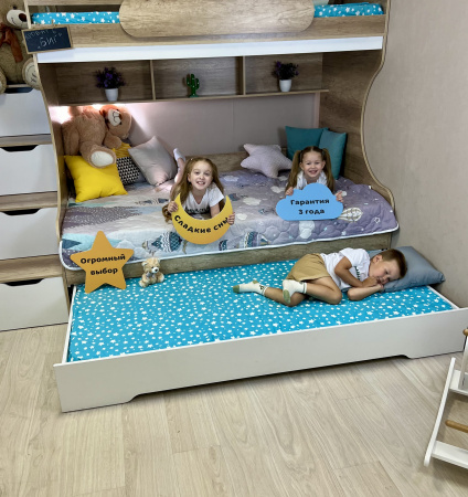 Кровать БИГ 120х200 (дуб сонома+белый)  от Династия Kids