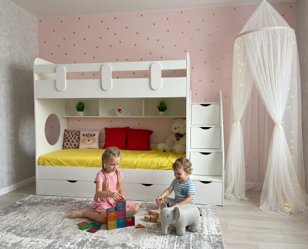 Кровать 2-х ярусная Фортуна 180х80 (дуб золотистый + белый) от Династия Kids